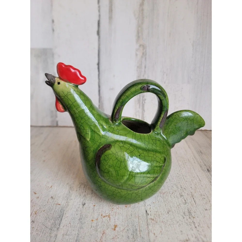 Vintage green chicken watering can picture hen ceramic kitchen home decor